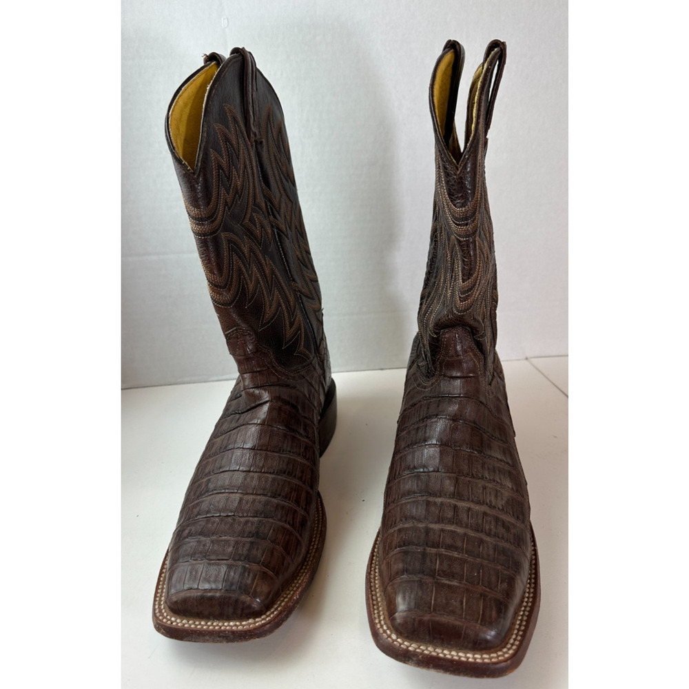 Cavender’s Alligator Print Western Boots Cowboy Square Toe Brown Men's Size 10 D - Picture 13 of 14